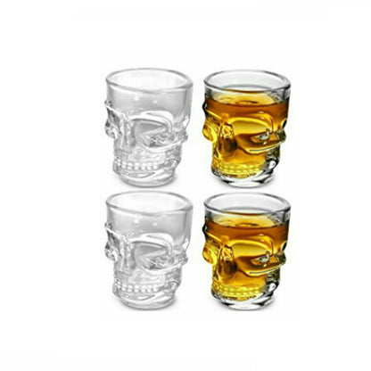 4 BICCHIERINI IN VETRO A FORMA DI TESCHIO PER SHOTTINI COCKTAIL PARTY SKULL SHOT