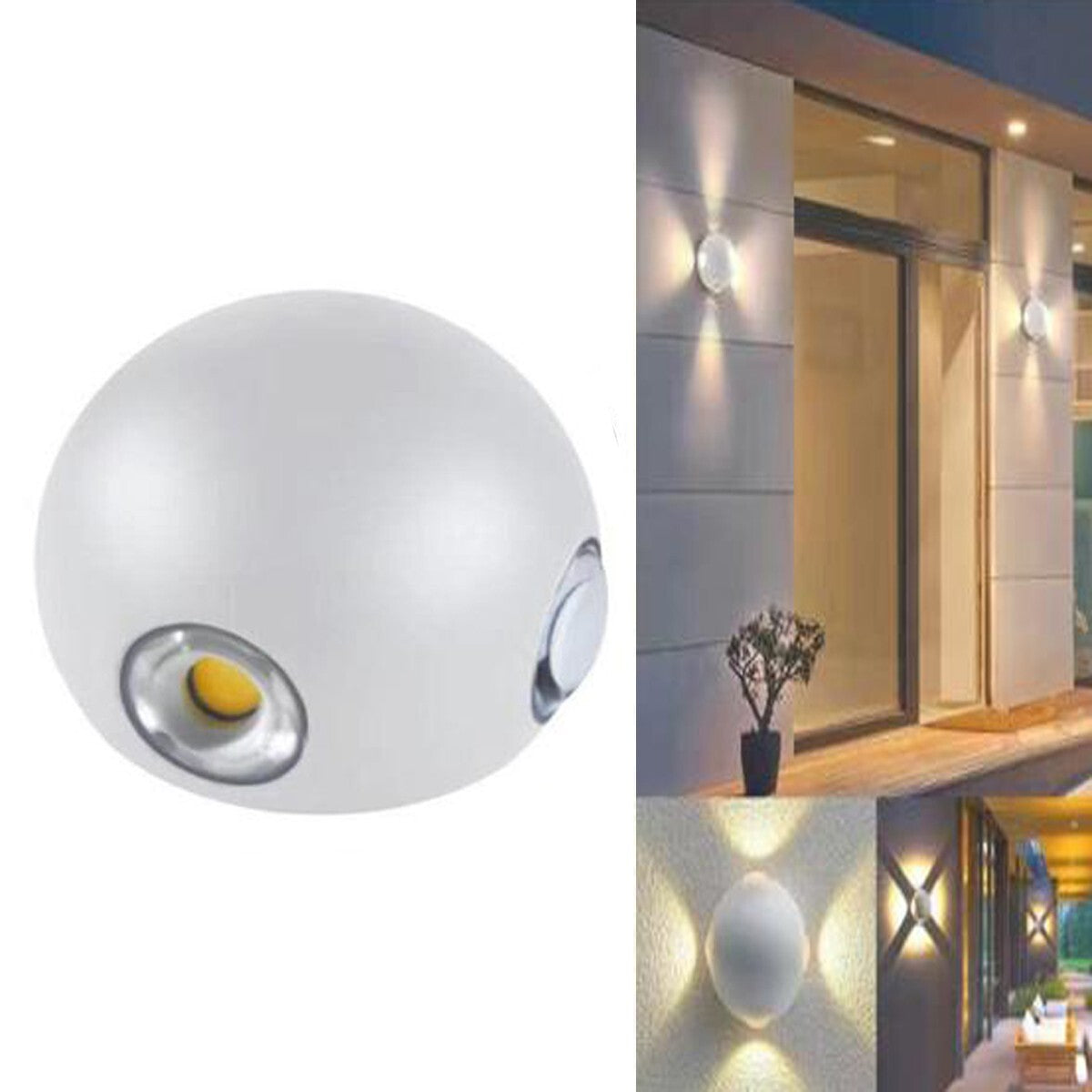 APPLIQUE LED 4 COB LAMPADA PARETE ROTONDO BIANCO FREDDO 6500K 12W ESTERNO FD-21*
