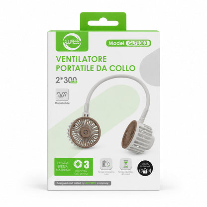 VENTILATORE COLLO PALE PORTATILE RICARICABILE SPORT 3 VELOCITÀ AS-08936
