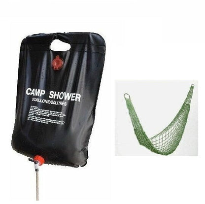 Kit Amaca Da Giardino In Nylon 200 X 80 + Doccia Solare Da Campeggio Estate Mare