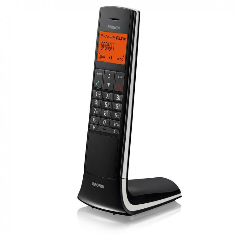 Brondi Lemur Schwarz Schnurloses Telefon mit Freisprecheinrichtung, Wecker und Touch-LED