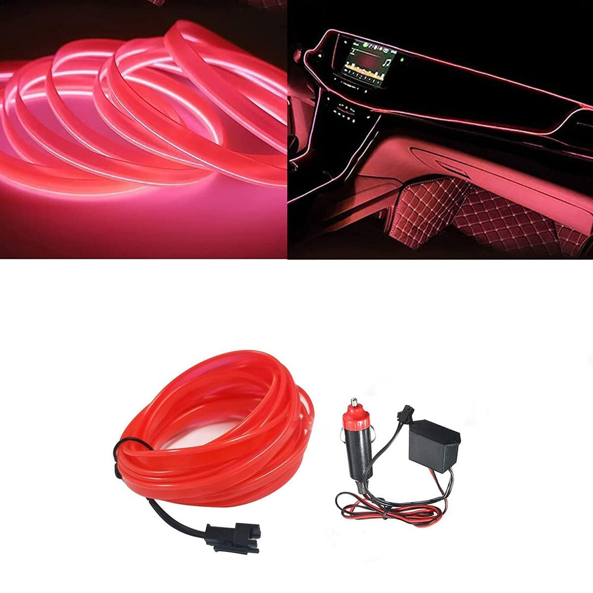 STRISCIA INTERNI LUCE AUTO FIBRA OTTICA 12V DECORAZIONE FILO 5MT ROSSO 39