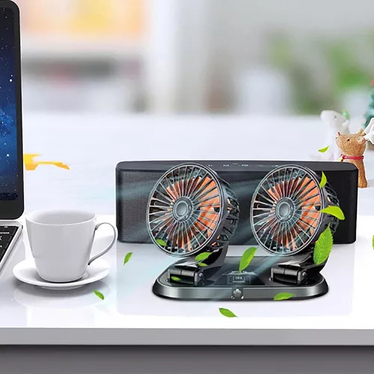 DOPPIO VENTILATORE PER AUTO 12V PORTATILE DA VIAGGIO REGOLABILE ARIA FRESCA