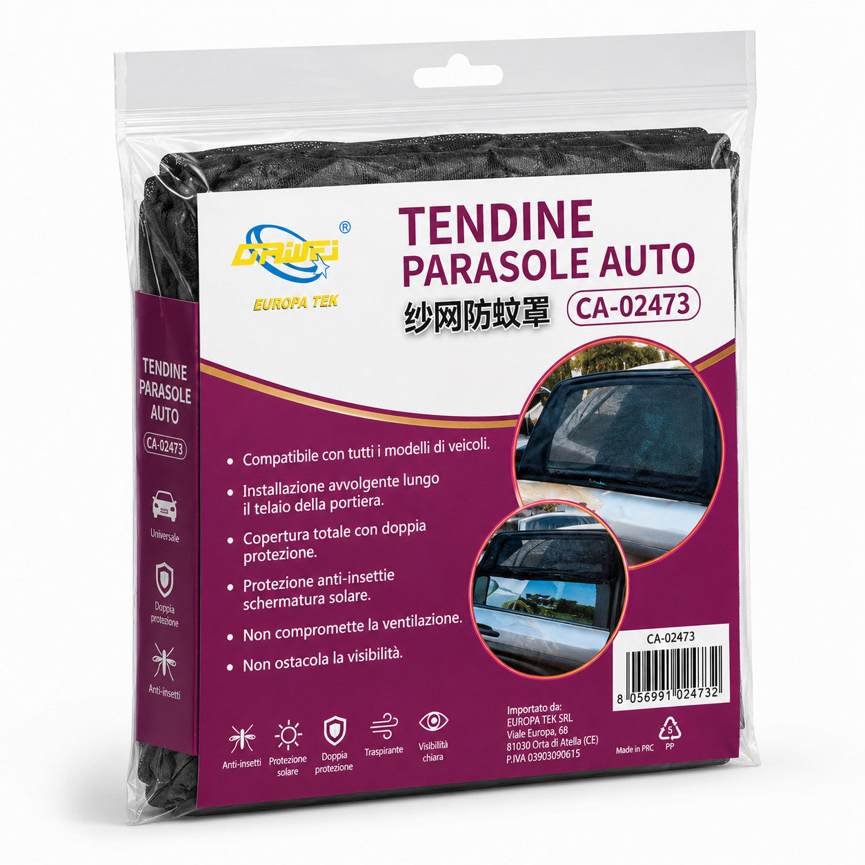 TENDINE PARASOLE AUTO UNIVERSALI RETE OSCURANTE ANTI INSETTI 70x50CM CA-02473