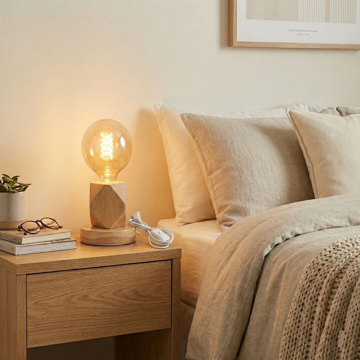 LAMPADA DA TAVOLO LEGNO E27 BASE PORTALAMPADA DESIGN MODERNO COMODINO TD-325