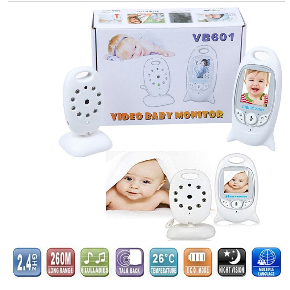 VIDEO BABY MONITOR AUDIO WIRELESS SENZA FILI COLORI LCD LED CONTROLLO NEONATO