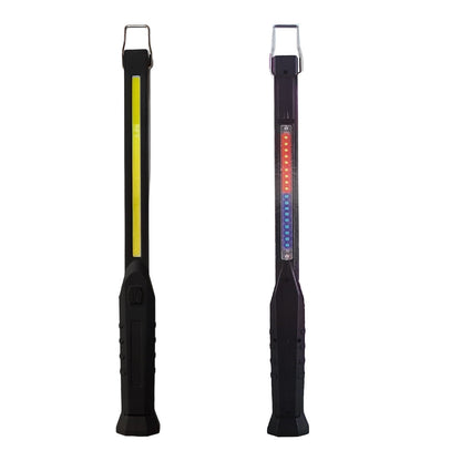 TORCIA LED PORTATILE LAVORO RICARICABILE MAGNETE GANCIO EMERGENZA ROSSO BLU COB