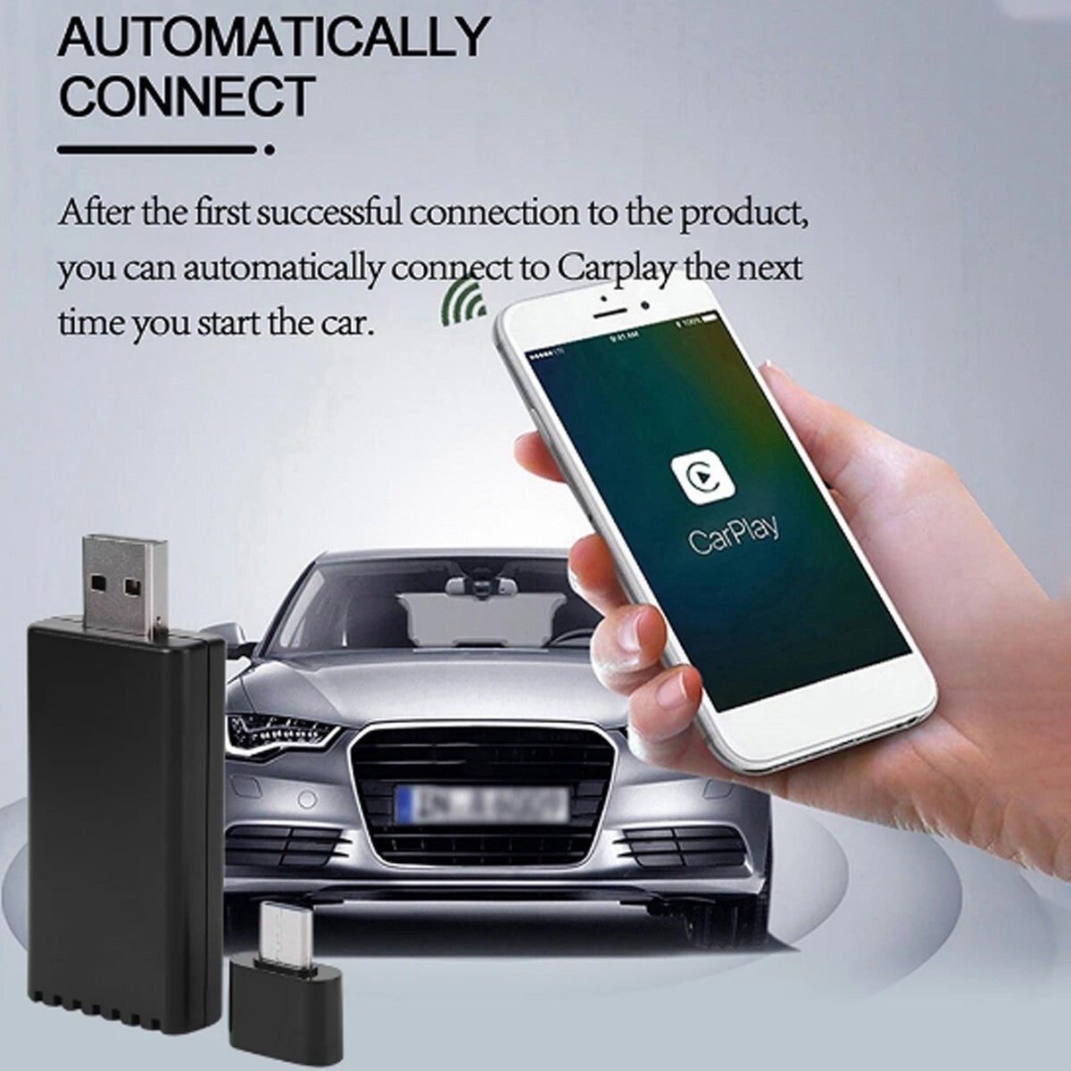 MINI ADATTATORE WIRELESS CARPLAY BOX USB TIPO C DONGLE 5V PLUG AND PLAY AUTO