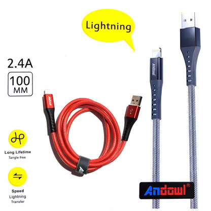 CAVO USB RICARICA DATI IPHONE IPAD NYLON RESISTENTE 2.4A 1MT ANDOWL