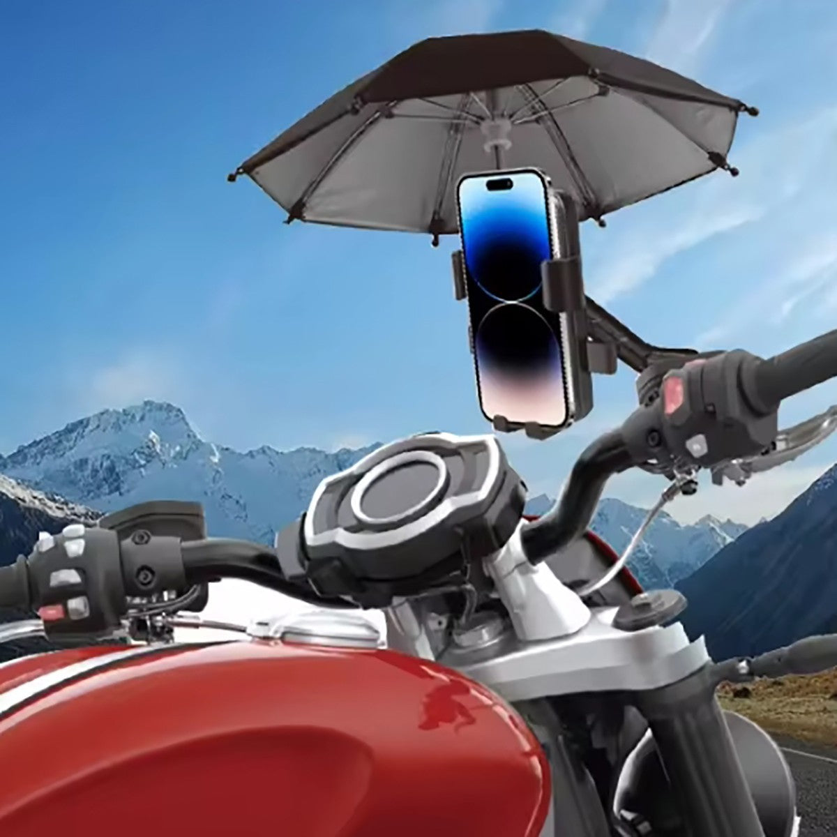 SUPPORTO PER CELLULARE CON OMBRELLO PARASOLE PER MOTO BICI SCOOTER AS-07130
