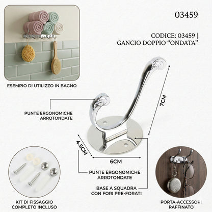 GANCIO APPENDIABITI BAGNO MURO GANCI ASCIUGAMANI CASA CROMATO DA PARETE 03459