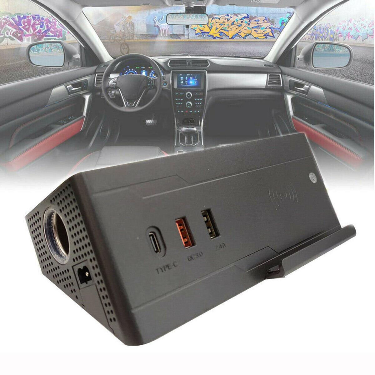 MULTIPRESA CARICABATTERIE DA AUTO ACCENDISIGARI USB WIRELESS STAZIONE RICARICA