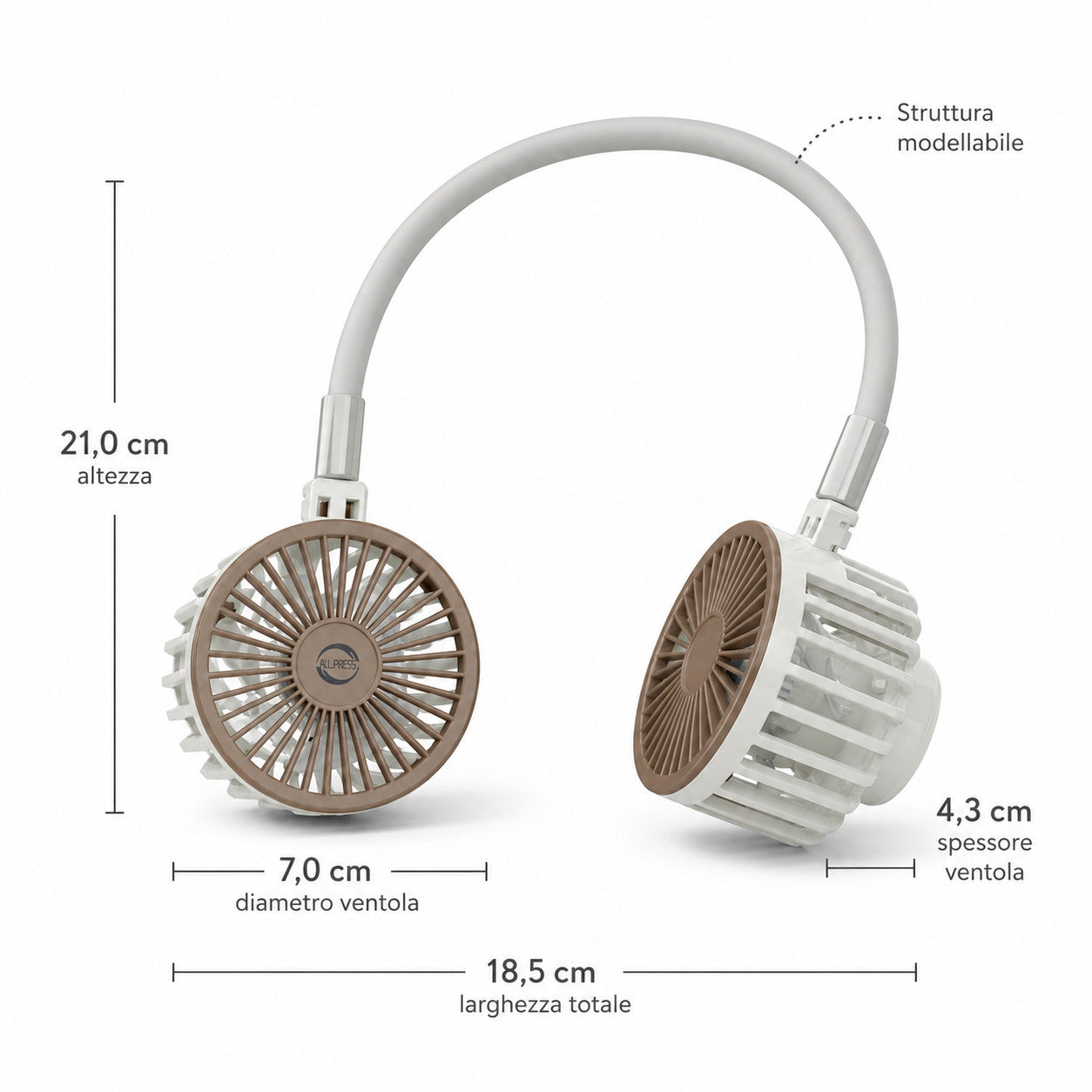 VENTILATORE COLLO PALE PORTATILE RICARICABILE SPORT 3 VELOCITÀ AS-08936