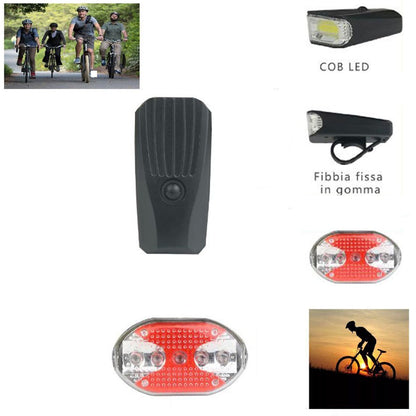 LUCE ANTERIORE POSTERIORE LED COB BATTERIA BICI CICLO BICICLETTA BIANCO TE-B0321
