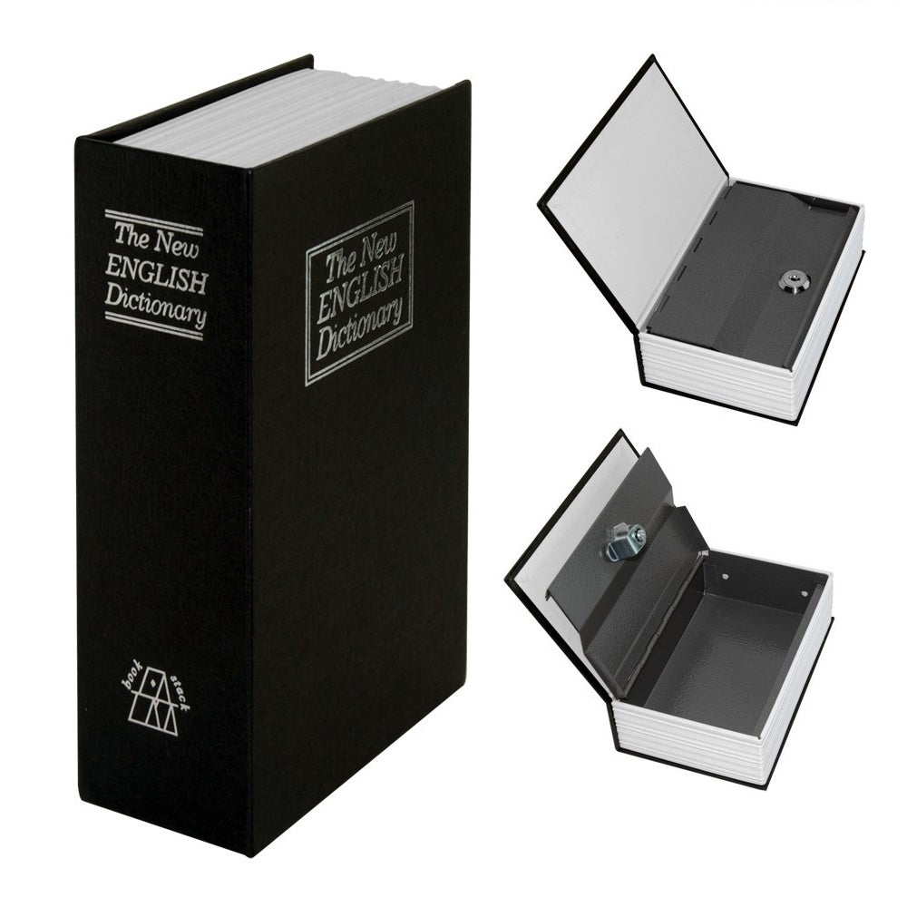 CASSETTA SICUREZZA PORTAVALORI LIBRO PORTA MONETE CHIAVE METALLO 265x200x65 mm