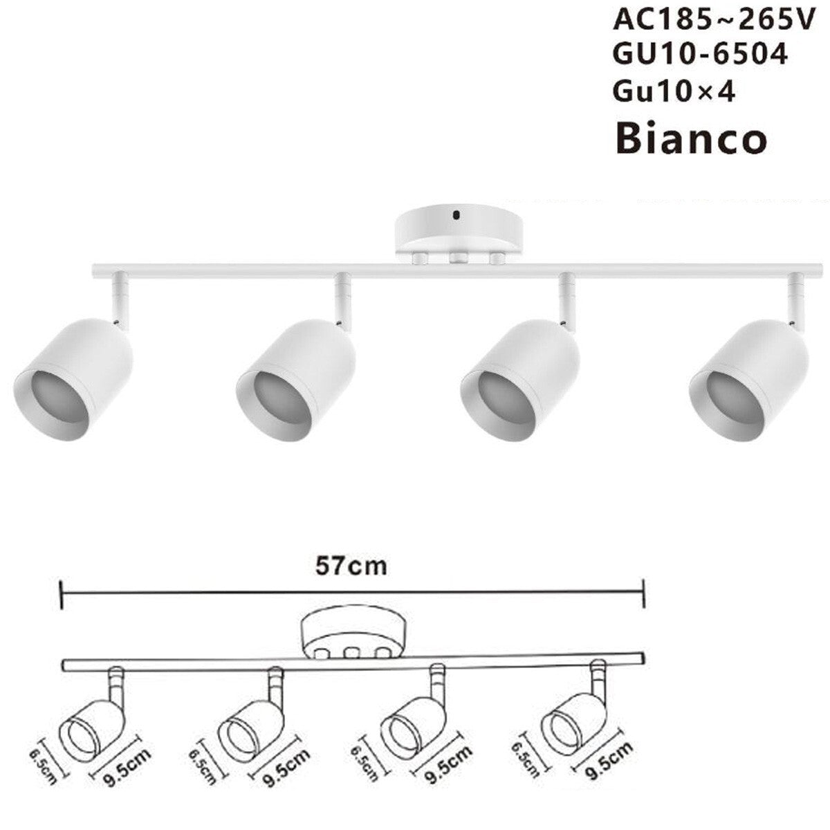 APPLIQUE 4 FARETTI 6.5*9.5CM SOFFITTO PLAFFONIERA ORIENTABILI GU10 LED BIANCO 04