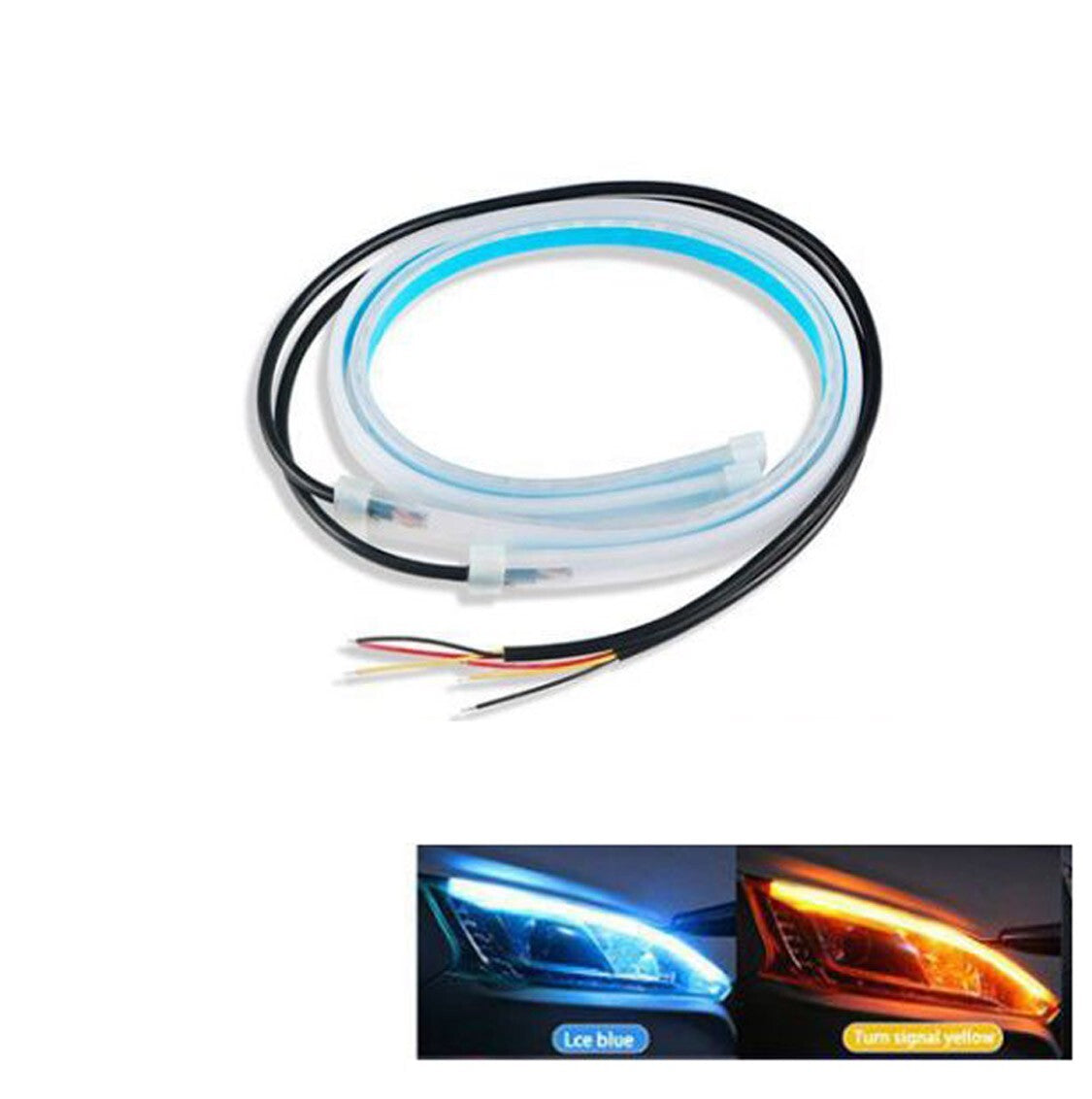 STRISCIA FARO AUTO LED TUBO NEON 12V FLESSIBILE 60CM ICE BLU GIALLO AMBRA 03041