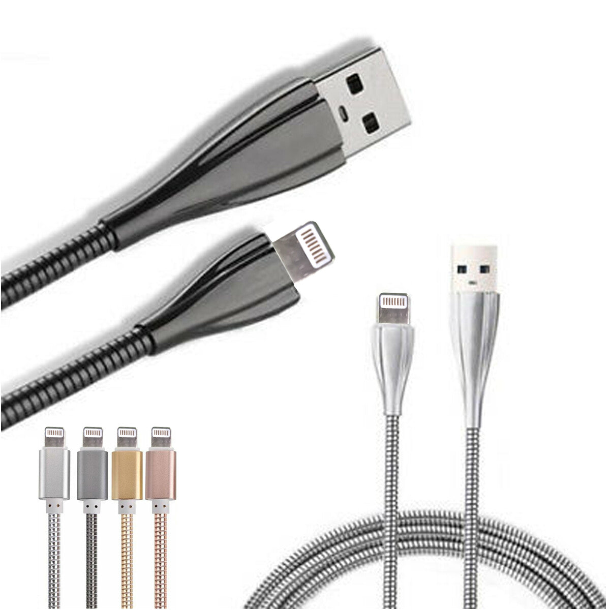 CAVO USB RICARICA TRASFERIMENTO DATI smartphon COMPATIBILE IPHONE IOS ACCIAIO