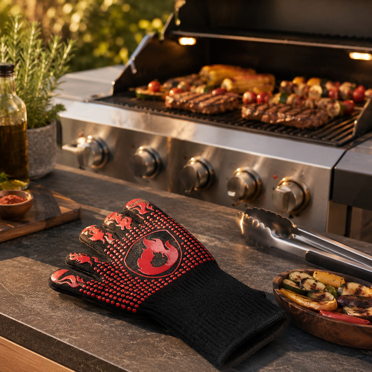 GUANTO BBQ DA FORNO CUCINA PER BARBECUE IGNIFUGO RESISTENTE CALORE FINO A 800°