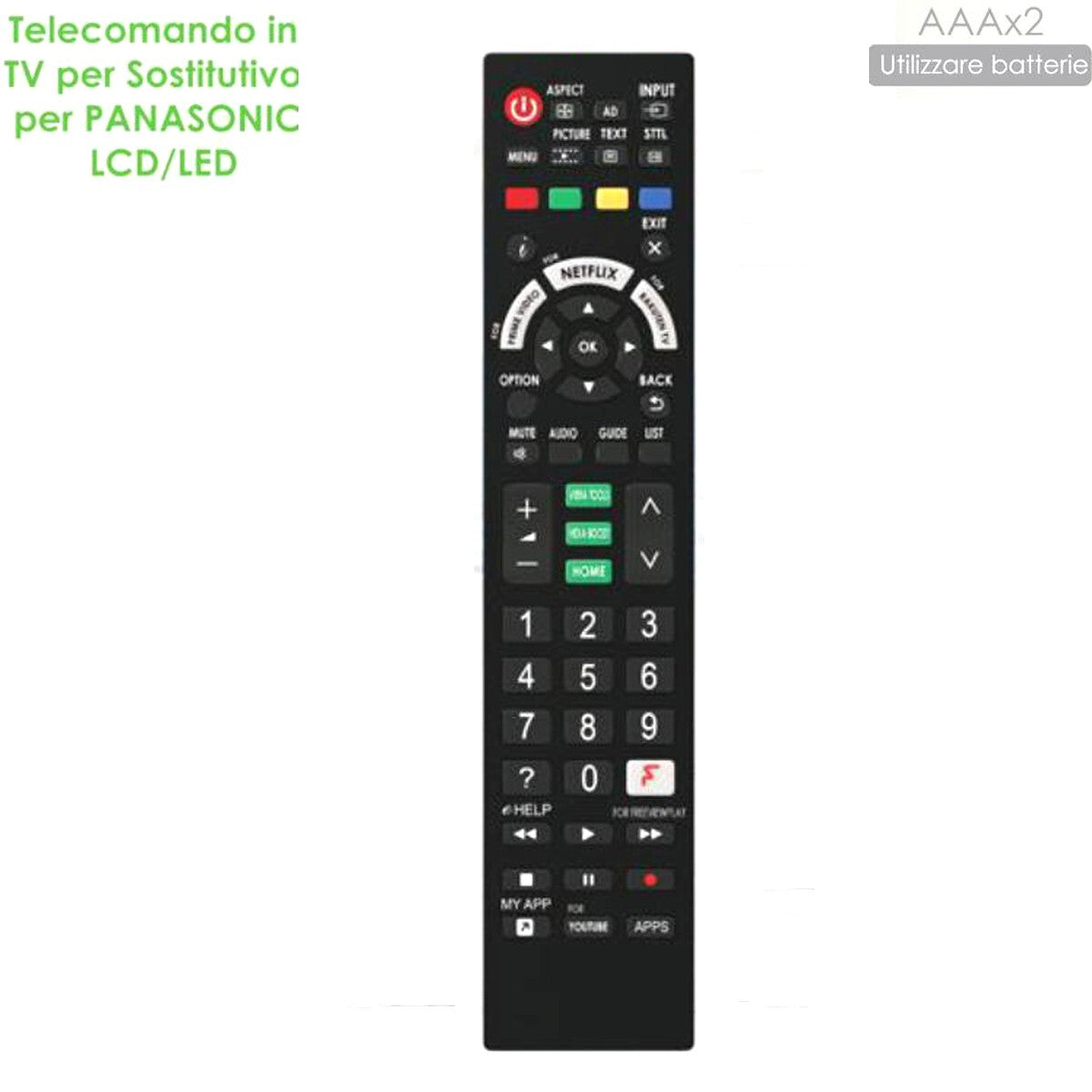 TELECOMANDO UNIVERSALE COME ORIGINALE LCD LED TV SMART COMPATIBILE PANASONIC