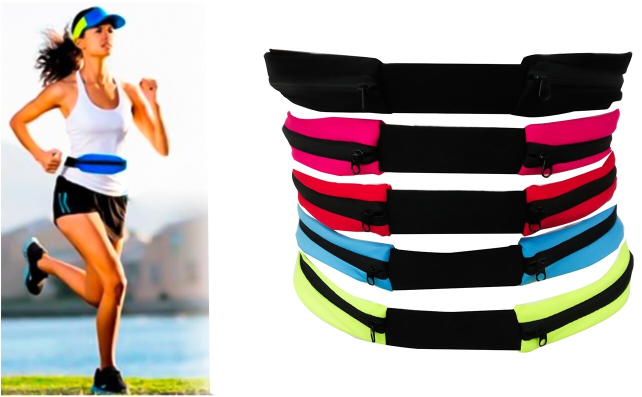 MARSUPIO FASCIA DA SPORT CON DOPPIA TASCA ZIP PALESTRA CORSA Workout 2 SCOMPARTI
