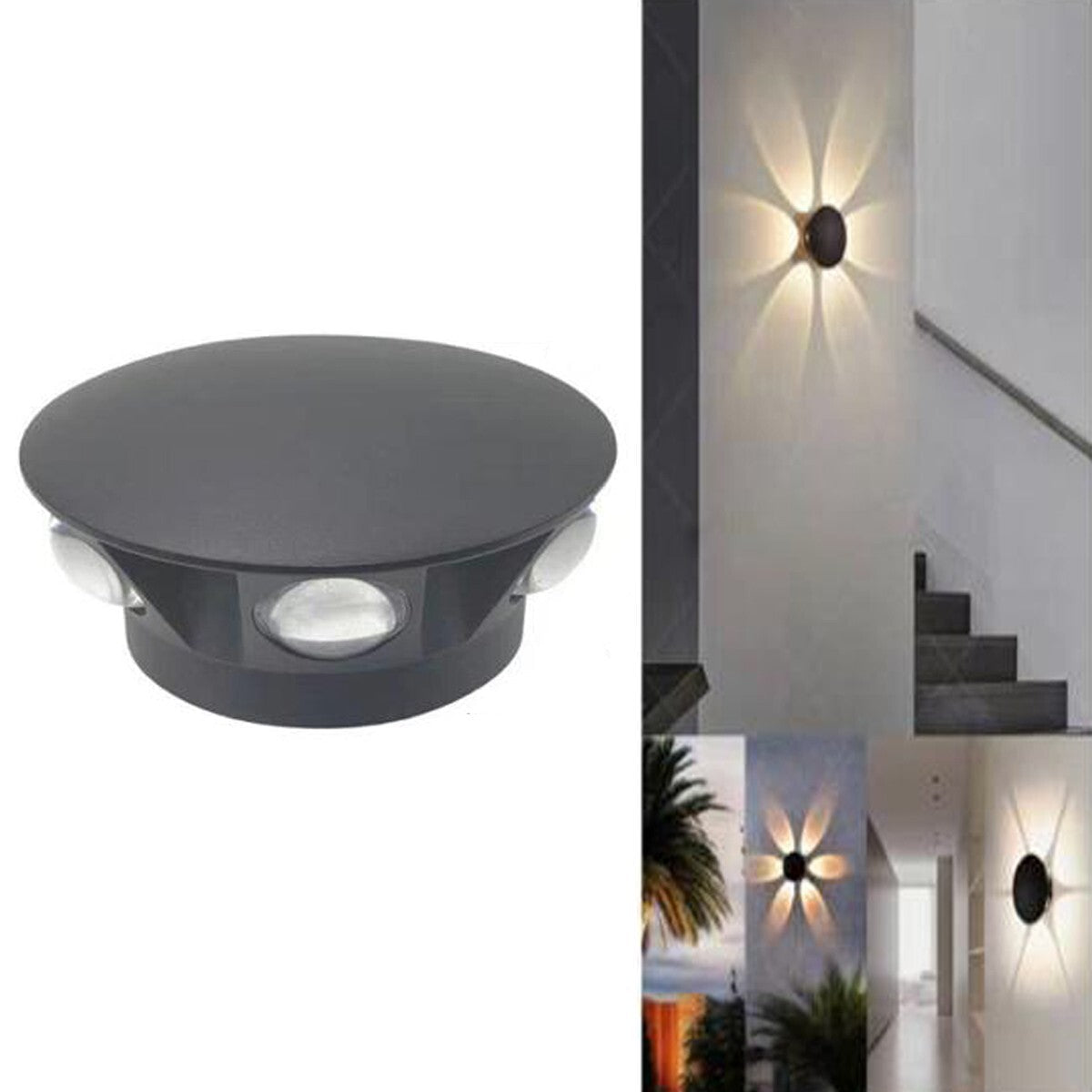 APPLIQUE LED 6 COB LAMPADA PARETE ROTONDO 18W NERO NATURALE 3000K ESTERNO FD-20*