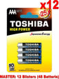 (12 Packs) Toshiba Batteries 4pcs AAA LR03GCP BP-4 Alkaline