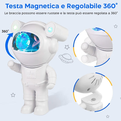 PROIETTORE ASTRONAUTA LUCE NOTTURNA SPEAKER BLUETOOTH CAMERETTA RGB TELECOMANDO