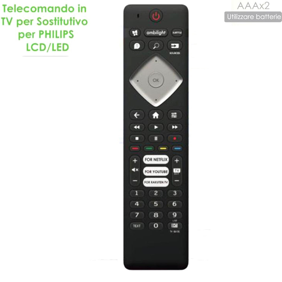 TELECOMANDO UNIVERSALE COME ORIGINALE LCD LED TV SMART COMPATIBILE PHILIPS