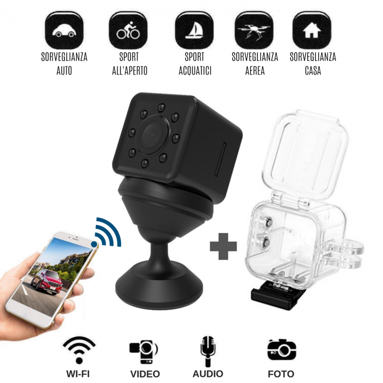 Mini versteckte WiFi-Spionagekamera, Unterwasser-Überwachungskamera, Full HD