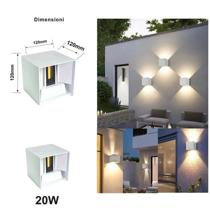 APPLIQUE LED COB LAMPADA PARETE 20W QUADRATO BIANCO NATURALE INTERNO ESTERNO 18