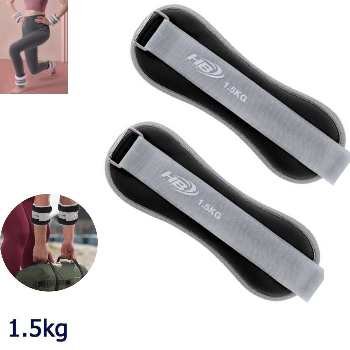 COPPIA DI PESI SABBIA REGOLABILI SPORT POLSO CAVIGLIA FITNESS 1.5 KG NERO 90056*