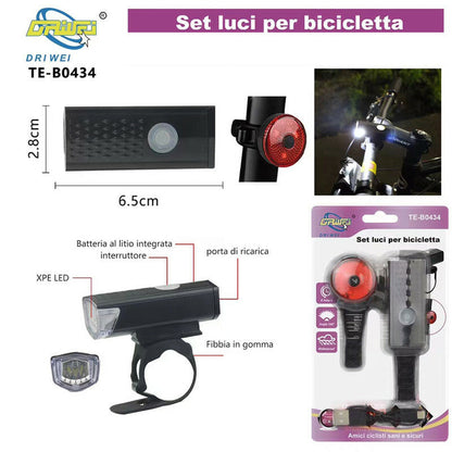 LUCE ANTERIORE E POSTERIORE LED RICARICABILE USB MONOPATTINO BICICLETTA TE-B0434