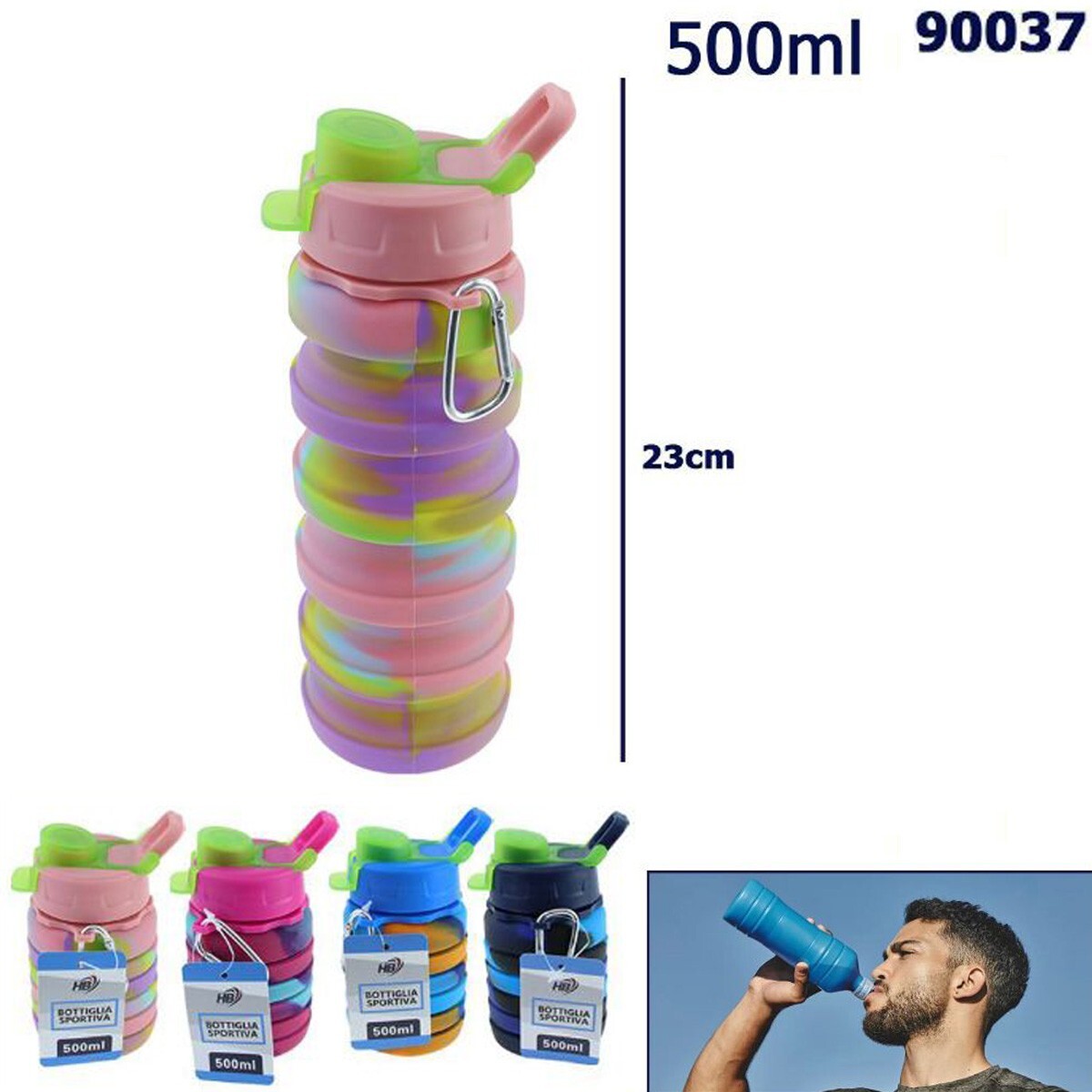 BORRACCIA SPORTIVA BOTTIGLIA 500ML PIEGHEVOLE PALESTRA FITNESS 90037