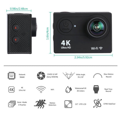 ACTION CAM 4K SPORTS ULTRA HD DV 30 METRI 16 Mp CAMERA FOTOCAMERA WATERPROOF