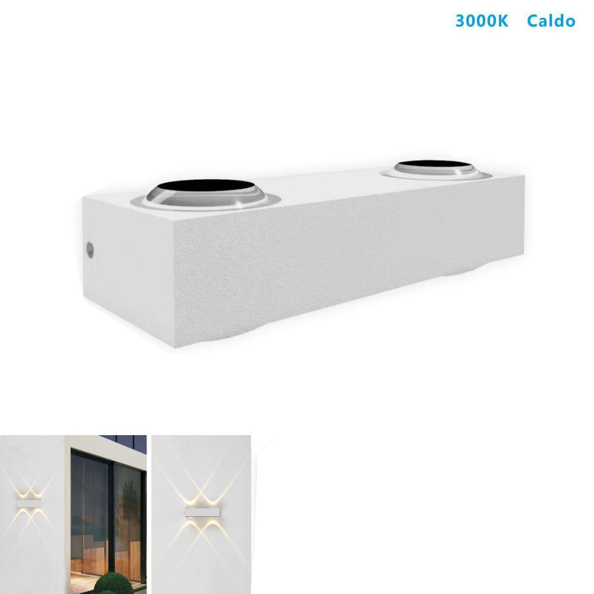 APPLIQUE LED 4W BIANCO LAMPADA LUCE CALDA 3000K PARETE UP DOWN ESTERNO INTERNO