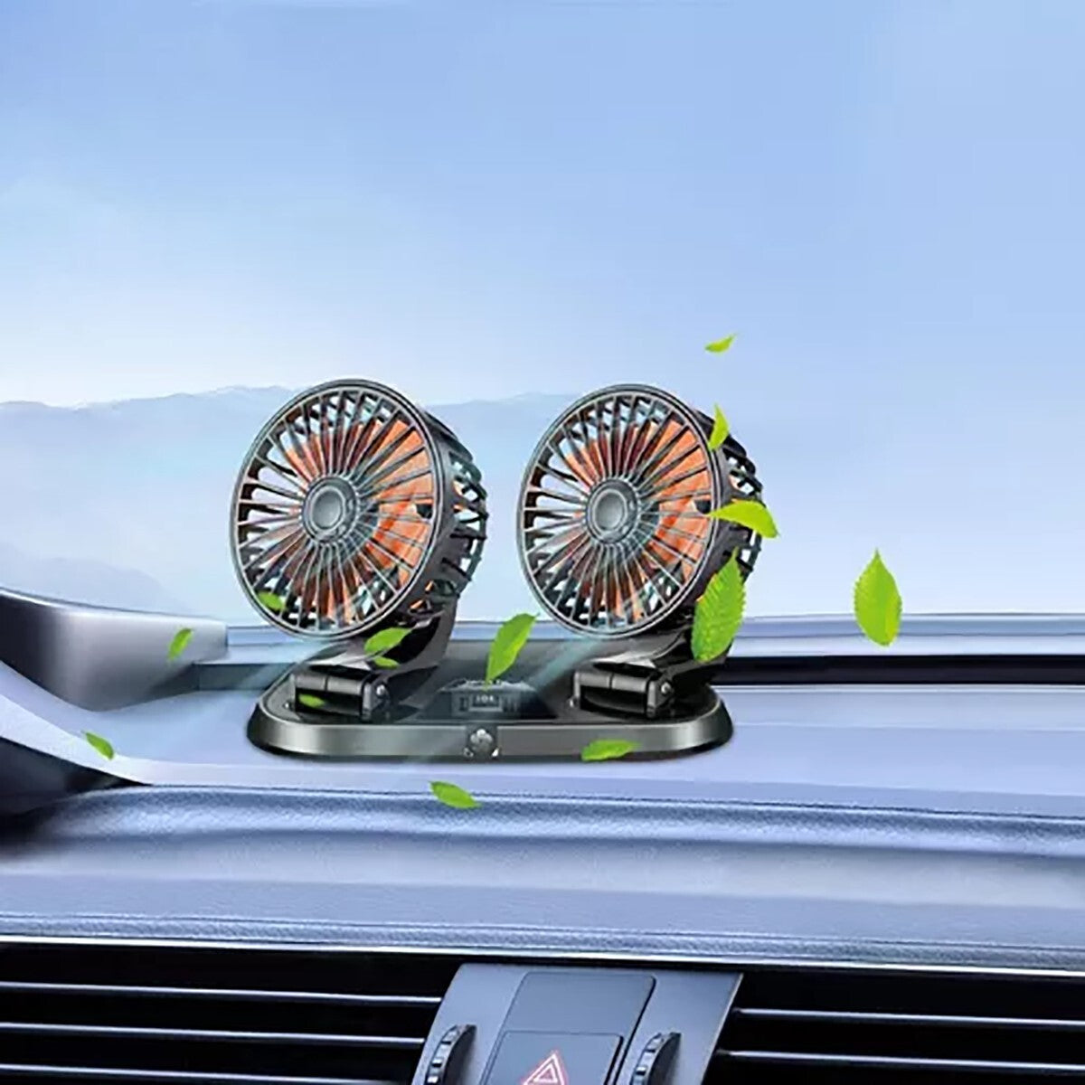 DOPPIO VENTILATORE PER AUTO 12V PORTATILE DA VIAGGIO REGOLABILE ARIA FRESCA