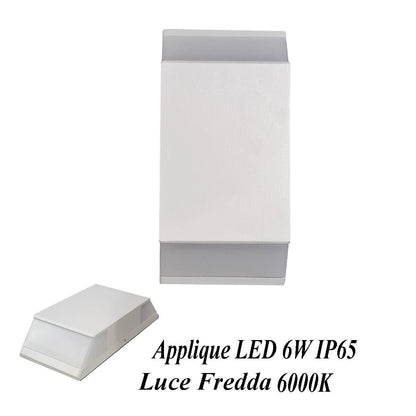 APPLIQUE PARETE LED 6W LAMPADA MURO IP65 MODERNO DOPPIA LUCE FREDDA 6000K