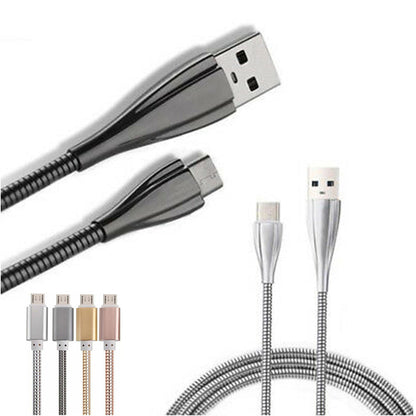 CAVO IN ACCIAIO RICARICA TRASFERIMENTO DATI smartphon ANDROID PC USB RESISTENTE