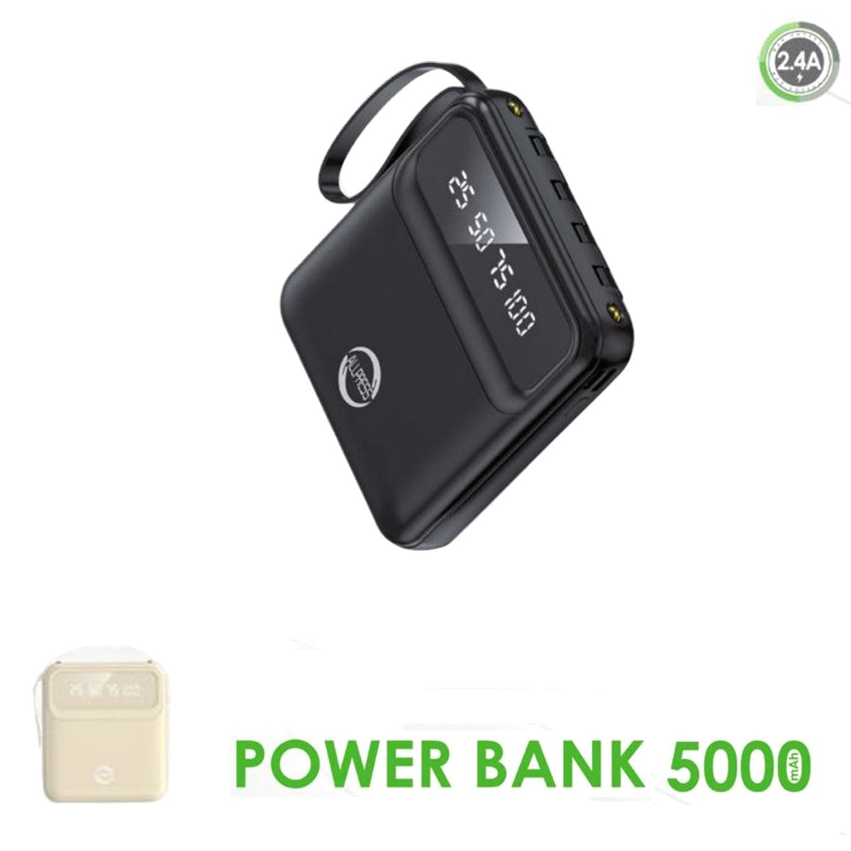 POWER BANK 5000 MAH DISPLAY LED CAVI INTEGRATI USB MICRO USB TYPE C smartphon