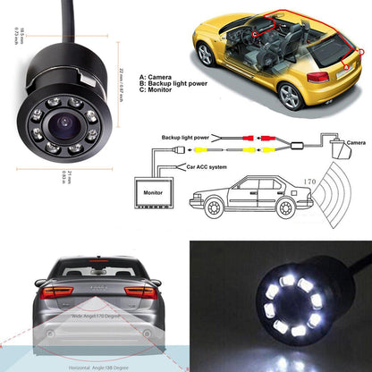TELECAMERA 170° RETROCAMERA RETROMARCIA 8 LED A MOLLA MINI A COLORI AUTO SUV