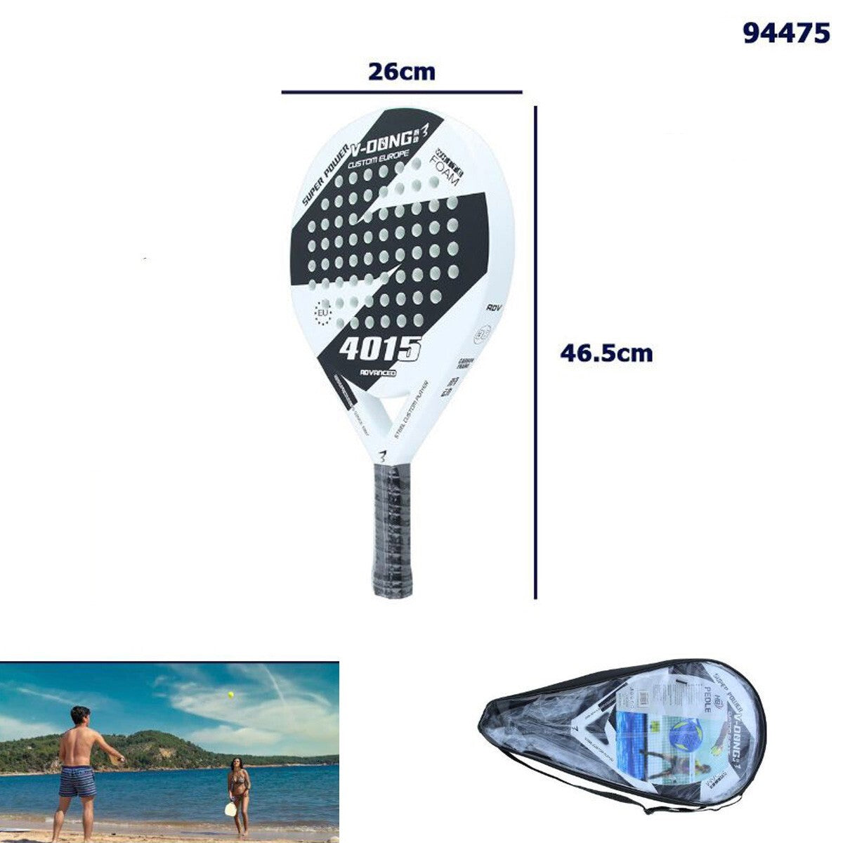 RACCHETTA PADEL CUSTOM EUROPE SUPER POWER 4015 WHITE FOAM BIANCA V-DONG 94475