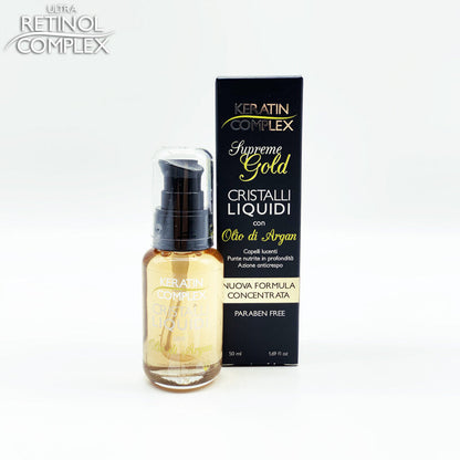 CRISTALLI LIQUIDI PER CAPELLI ALL' OLIO DI ARGAN RETINOL KERATIN SENZA PARABENI