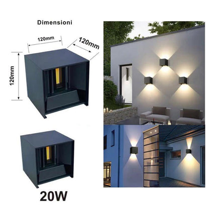 APPLIQUE LED COB LAMPADA PARETE 20W QUADRATO NERO FREDDO INTERNO ESTERNO 18