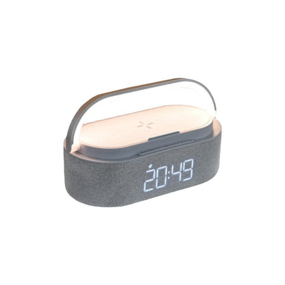 SPEAKER LAMPADA DA TAVOLO RICARICA WIRELESS PORTATILE LUCE RGB LED 15W OROLOGIO