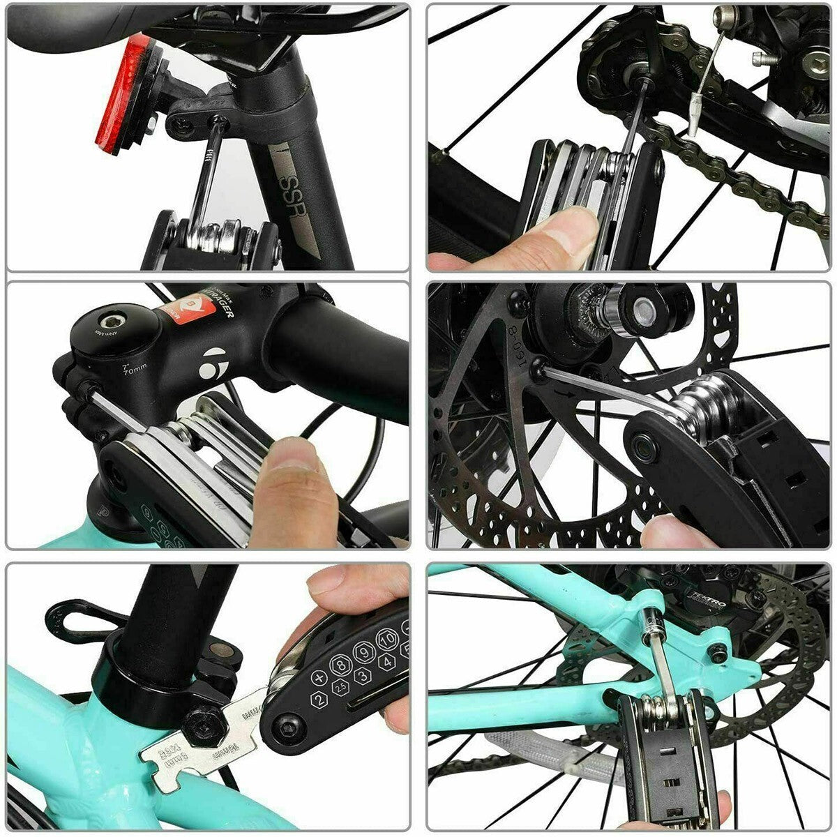 KIT MULTIFUNZIONE 16 IN 1 ATTREZZI BICICLETTA CHIAVI RIPARAZIONE BICI BIKE 94279