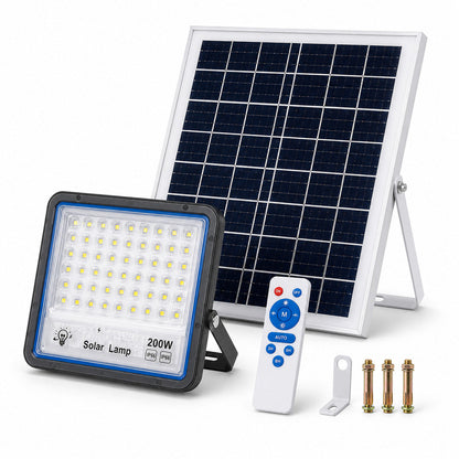 FARO LED FARETTO ALTA LUMINOSITA' PANNELLO SOLARE CREPUSCOLARE TELECOMANDO 200W