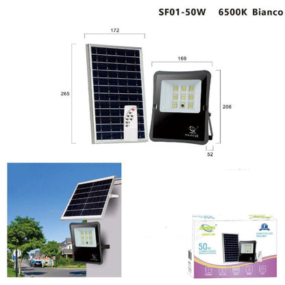 FARO LED FARETTO ALTA LUMINOSITA' PANNELLO SOLARE CREPUSCOLARE TELECOMANDO 50W*