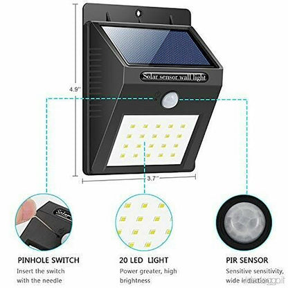 FARETTO 20 LED SOLARE ESTERNO LAMPADA GIARDINO FARETTI SENSORE MOVIMENTO LUCE