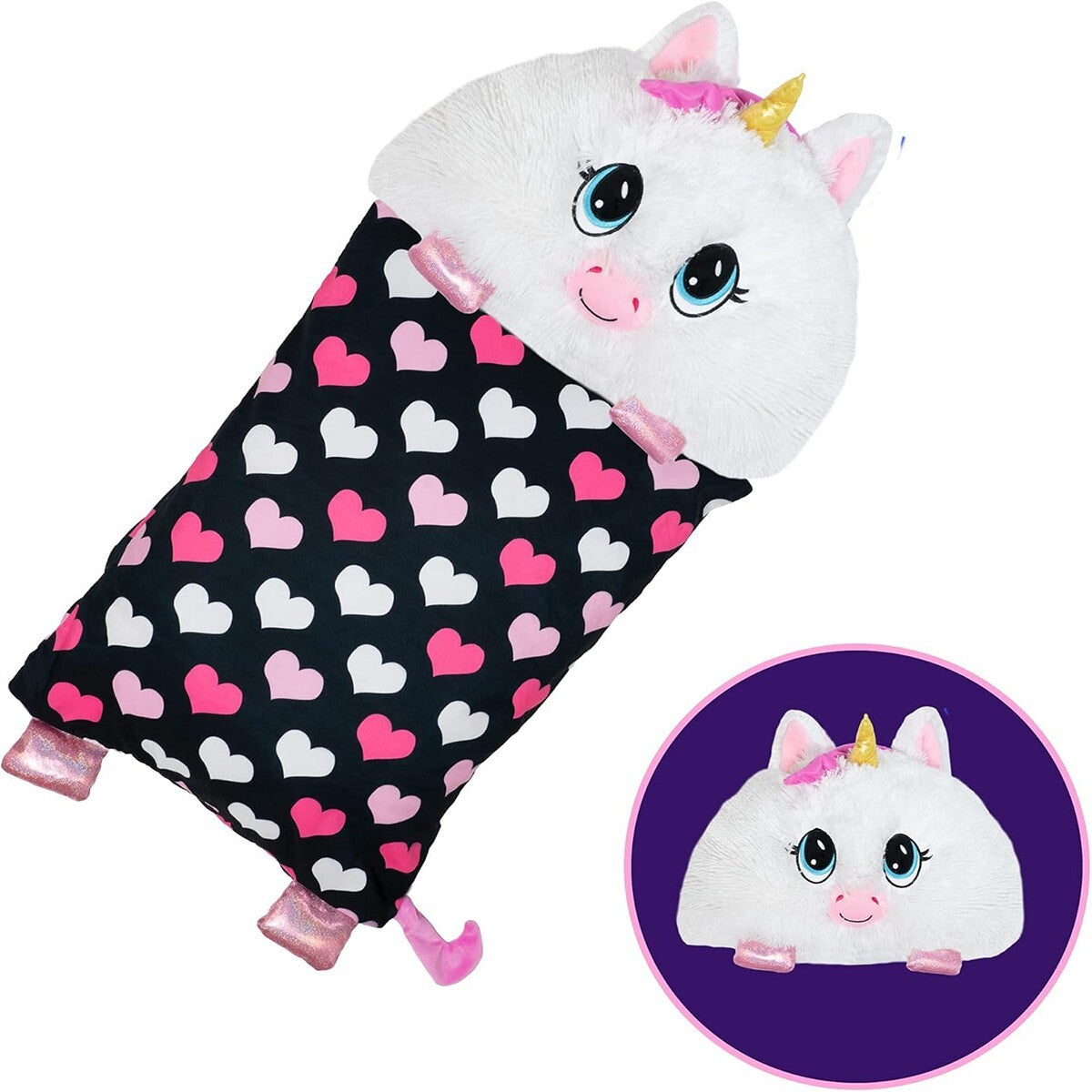FEDERA COPRI CUSCINO CON PELUCHE UNICORNO RIMOVIBILE IDEA REGALO BAMBINA